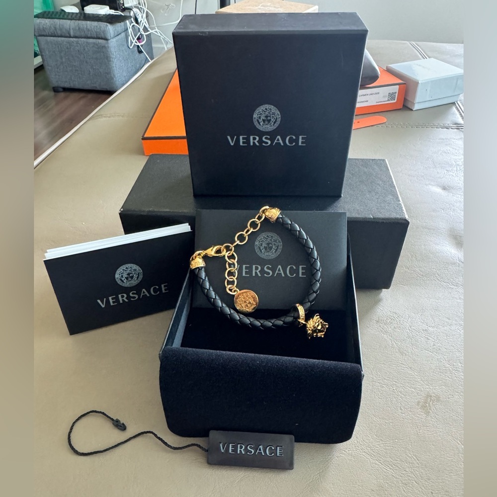 Versace black leather Medusa bracelet Authentic